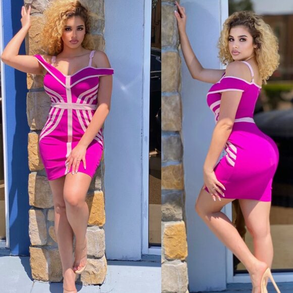 Rizza Spiral Colorblock Off Shoulder Bodycon Mini Dress - Picture 1 of 3